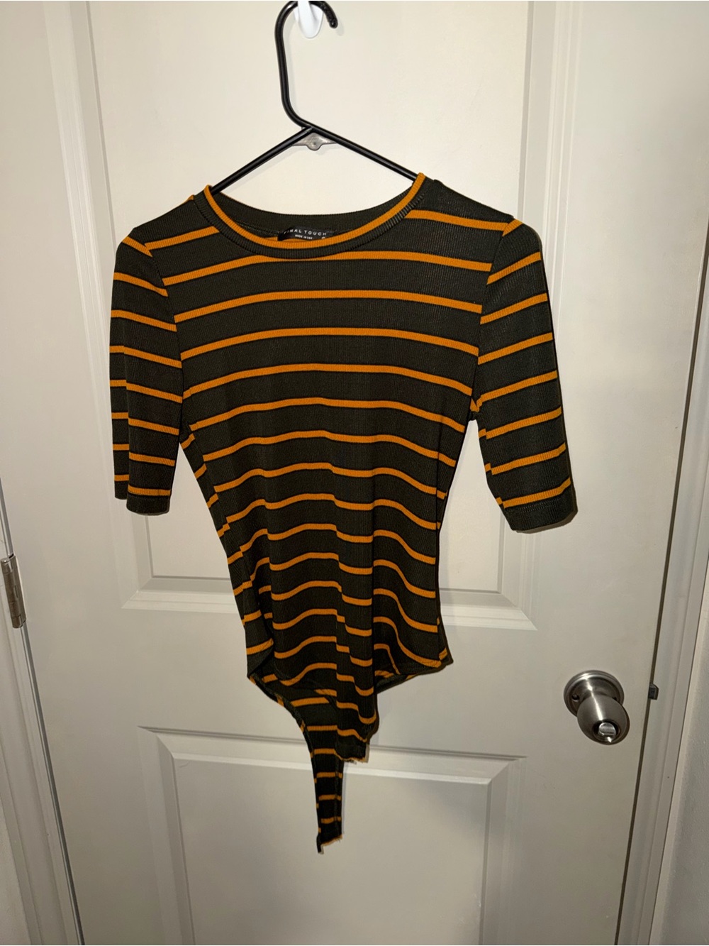 Striped Olive and Orange Fitted Bodysuit - Women Tops